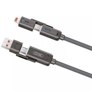 Cablu Multifuncțional XO NB275 4 în 1 USB-C + Lightning/USB + USB-C, 60W, 1m, Zinc Alloy, negru