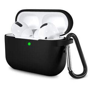 Huse de protectie pentru  AirPods Pro 1 / 2, Thin & Smooth, din silicon, compatibila cu incarare wireless, cu breloc carabina - Negru