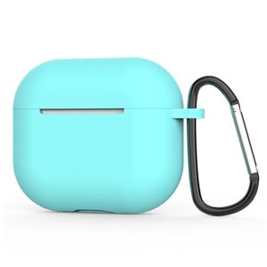 Huse de protectie pentru AirPods 4, Thin & Smooth, din silicon, compatibila cu incarare wireless, cu breloc carabina - turcoaz