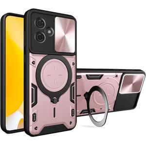 Husa pentru  Motorola Moto G55 cu protecție pentru cameră și suport magnetic integrat Ring Shockproof, roz