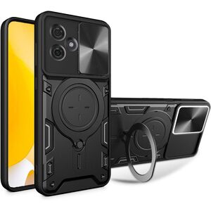 Husa pentru  Motorola Moto G55 cu protecție pentru cameră și suport magnetic integrat Ring Shockproof, negru