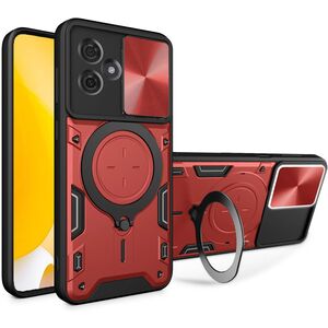 Husa pentru  Motorola Moto G55 cu protecție pentru cameră și suport magnetic integrat Ring Shockproof, rosu