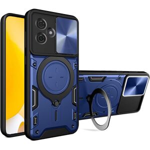 Husa pentru  Motorola Moto G55 cu protecție pentru cameră și suport magnetic integrat Ring Shockproof, albastru