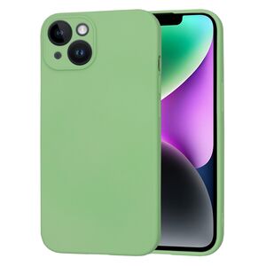 Husa pentru  iPhone 14 Liquid Silicone cu MagSafe, subțire, captusita cu microfibra, anti amprentă, protectie cameră foto, verde deschis
