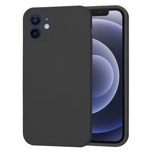 Husa pentru iPhone 12 Liquid Silicone cu MagSafe, subțire, captusita cu microfibra, anti amprentă, protectie cameră foto, negru