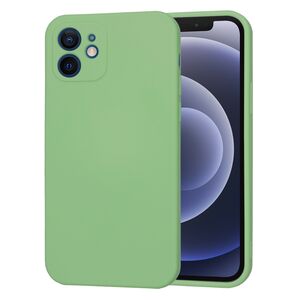 Husa pentru iPhone 12 Liquid Silicone cu MagSafe, subțire, captusita cu microfibra, anti amprentă, protectie cameră foto, verde deschis