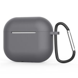 Huse de protectie pentru AirPods 4, Thin & Smooth, din silicon, compatibila cu incarare wireless, cu breloc carabina - gri