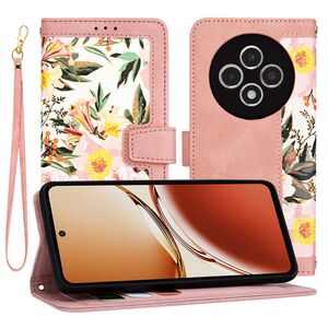 Husa tip carte pentru  Xiaomi Redmi 14C, functie stand si port carduri, roz