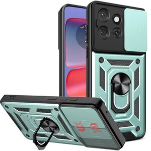 Husa pentru  Motorola Edge 50 Neo Ring Armor Kickstand Tough Rugged Cover cu protectie camera, verde