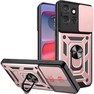 Husa pentru  Motorola Edge 50 Neo Ring Armor Kickstand Tough Rugged Cover cu protectie camera, roz