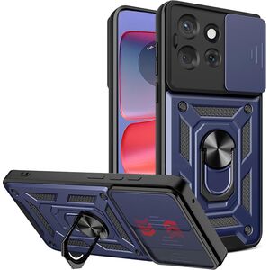 Husa pentru  Motorola Edge 50 Neo Ring Armor Kickstand Tough Rugged Cover cu protectie camera, albastru