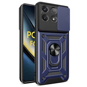 Husa pentru  Poco F6 Pro Ring Armor Kickstand Tough Rugged Cover cu protectie camera, albastru