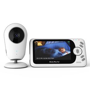 Video Baby Monitor cu Cameră și Audio - Monitor Digital Wireless 2.4Ghz, Ecran IPS 4.3 inch, Baterie 1760mAh, Monitorizare Temperatură, VOX, Funcție Talk Back, Viziune Nocturnă, Lullabies, alb