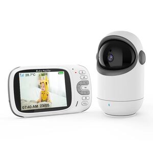 Video Baby Monitor cu Cameră și Audio - Monitor Digital Wireless 2.4Ghz, PTZ, Ecran 3.2 inch, Monitorizare Temperatură, VOX, Funcție Talk Back, Viziune Nocturnă, cantece de leagan, alb