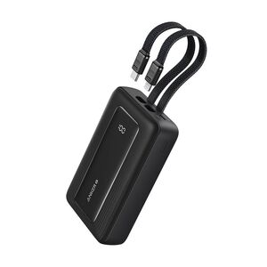 Acumulator extern Anker PowerCore 20.000 mAh, 30W, USB-C, USB-A, cablu USB-C+Lightning, Negru