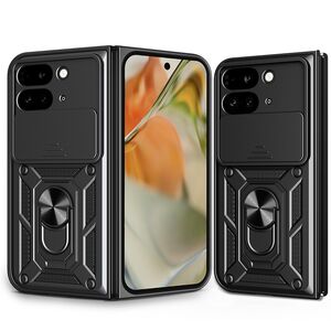 Husa pentru  Google Pixel 9 Pro Fold Ring Armor Kickstand Tough Rugged Cover cu protectie camera, negru