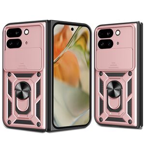 Husa pentru  Google Pixel 9 Pro Fold Ring Armor Kickstand Tough Rugged Cover cu protectie camera, roz