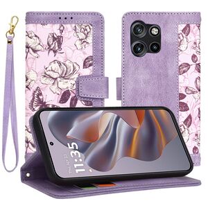 Husa tip carte pentru  Motorola Edge 50 Neo, functie stand si port carduri, mov