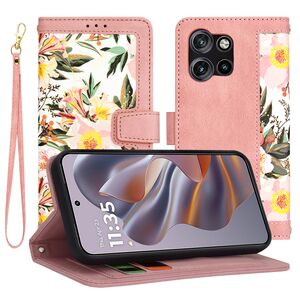 Husa tip carte pentru  Motorola Edge 50 Neo, functie stand si port carduri, roz