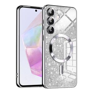 Husa pentru  Samsung Galaxy A35 cu MagSafe Sparkle Glare Detachable Layer, cu protectie lentile - argintiu