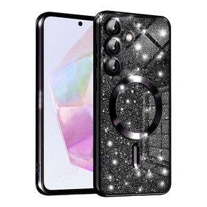 Husa pentru  Samsung Galaxy A35 cu MagSafe Sparkle Glare Detachable Layer, cu protectie lentile - negru