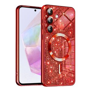 Husa pentru  Samsung Galaxy A35 cu MagSafe Sparkle Glare Detachable Layer, cu protectie lentile - rosu