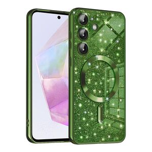 Husa pentru  Samsung Galaxy A35 cu MagSafe Sparkle Glare Detachable Layer, cu protectie lentile - verde