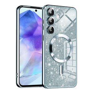 Husa pentru  Samsung Galaxy A55 cu MagSafe Sparkle Glare Detachable Layer, cu protectie lentile - albastru deschis
