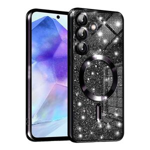 Husa pentru  Samsung Galaxy A55 cu MagSafe Sparkle Glare Detachable Layer, cu protectie lentile - negru