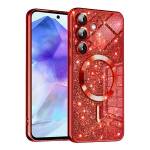 Husa pentru  Samsung Galaxy A55 cu MagSafe Sparkle Glare Detachable Layer, cu protectie lentile - rosu
