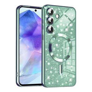 Husa pentru  Samsung Galaxy A55 cu MagSafe Sparkle Glare Detachable Layer, cu protectie lentile - verde deschis
