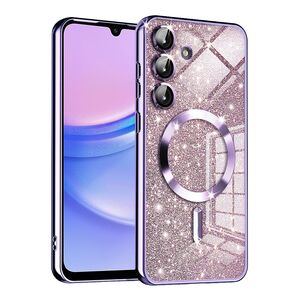 Husa pentru  Samsung Galaxy A15 cu MagSafe Sparkle Glare Detachable Layer, cu protectie lentile - mov deschis