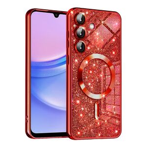 Husa pentru  Samsung Galaxy A15 cu MagSafe Sparkle Glare Detachable Layer, cu protectie lentile - rosu