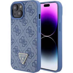 Husa pentru  iPhone 15 Guess - Leather 4G Triangle Strass - albastru