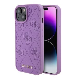 Husa pentru  iPhone 15 Guess - Leather 4G Triangle Strass - mov