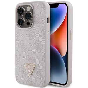 Husa pentru  iPhone 15 Pro Guess - Leather 4G Triangle Strass - roz