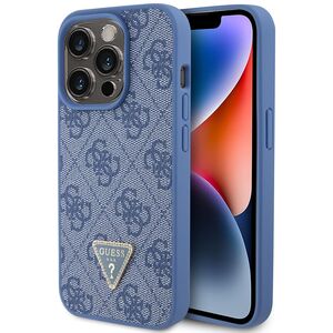 Husa pentru  iPhone 15 Pro Max Guess - Leather 4G Triangle Strass - albastru