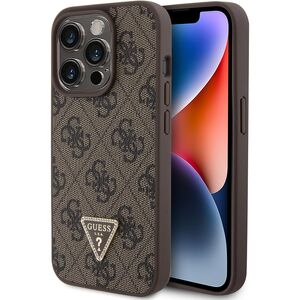 Husa pentru  iPhone 15 Pro Max Guess - Leather 4G Triangle Strass - maro