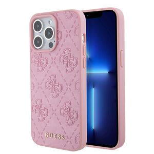 Husa pentru  iPhone 15 Pro Max Guess - Leather 4G Triangle Strass - roz