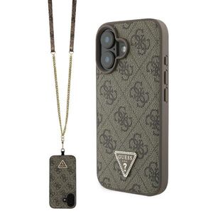 Husa pentru  iPhone 16 Guess - Leather Metal Logo Strass Crossbody - maro