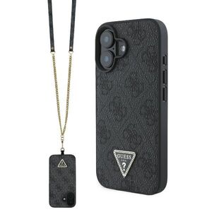 Husa pentru  iPhone 16 Guess - Leather Metal Logo Strass Crossbody - negru