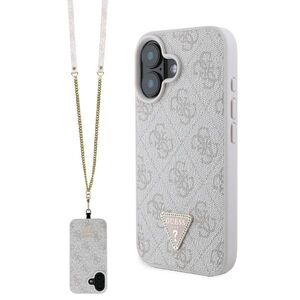 Husa pentru  iPhone 16 Guess - Leather Metal Logo Strass Crossbody - roz