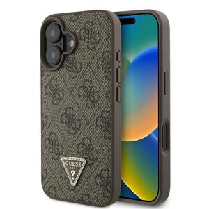 Husa pentru  iPhone 16 Plus Guess - Leather 4G Triangle Strass - maro
