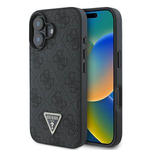 Husa pentru  iPhone 16 Plus Guess - Leather 4G Triangle Strass - negru