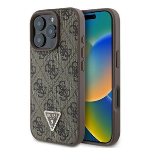 Husa pentru  iPhone 16 Pro Max Guess - Leather 4G Triangle Strass - maro