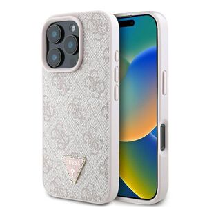 Husa pentru  iPhone 16 Pro Max Guess - Leather 4G Triangle Strass - roz