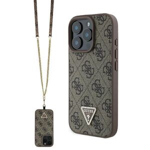 Husa pentru  iPhone 16 Pro Max Guess - Leather Metal Logo Strass Crossbody - maro