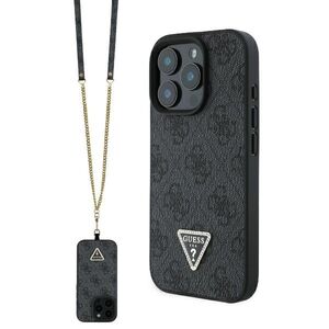 Husa pentru  iPhone 16 Pro Max Guess - Leather Metal Logo Strass Crossbody - negru