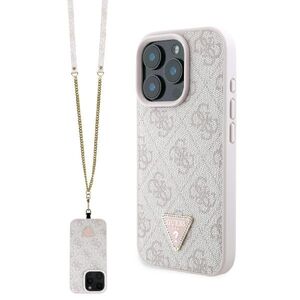 Husa pentru  iPhone 16 Pro Max Guess - Leather Metal Logo Strass Crossbody - roz