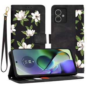 Husa tip carte pentru  Motorola Moto G55, functie stand si port carduri, negru denim